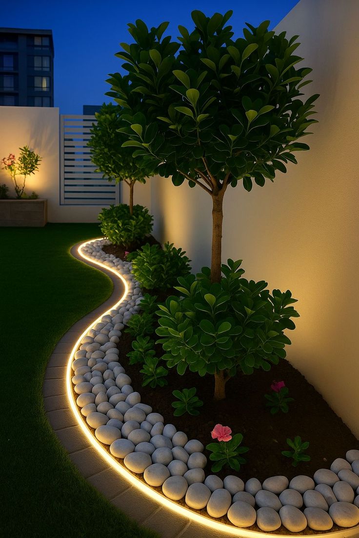 Decorado Jardin Luz Led Piedritas Plantas Decoracion Piedras Encanto Natural Diseno Patios Jardines