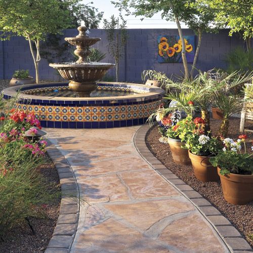 Fuente Camino Decorado Masetas Arboles Encanto Natural Diseno Patios Jardines